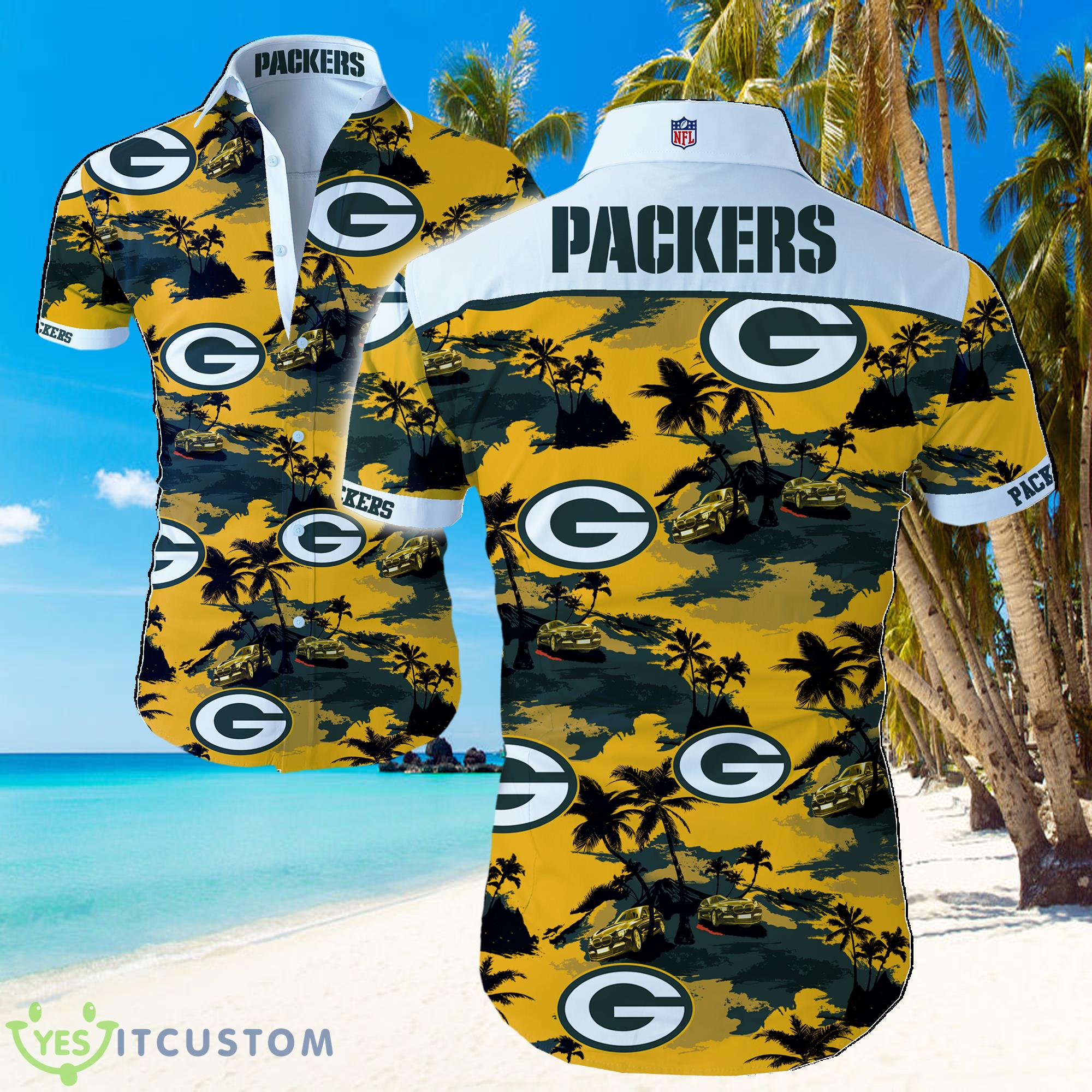 Green Bay Packers Logo NFL Yellow Background Hawaiian Summer Beach Shirt Full Print 3 Green Bay Packers Logo NFL Yellow Background Hawaiian Summer Beach Shirt Full Print Product Photo 1