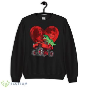 Heart Dinosaur Riding Monster Truck Valentines Day Moon Shirt - Unisex Crewneck Sweatshirt