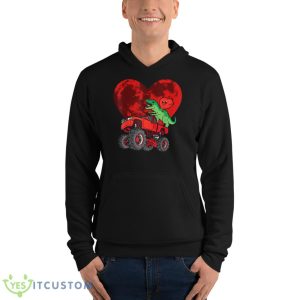 Heart Dinosaur Riding Monster Truck Valentines Day Moon Shirt - Unisex Fleece Pullover Hoodie