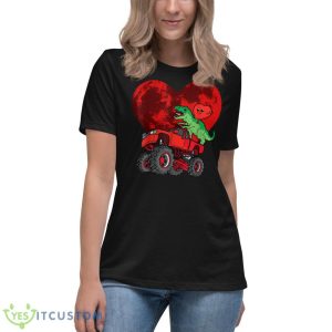 Heart Dinosaur Riding Monster Truck Valentines Day Moon Shirt - Women's Relaxed Short Sleeve Jersey Tee