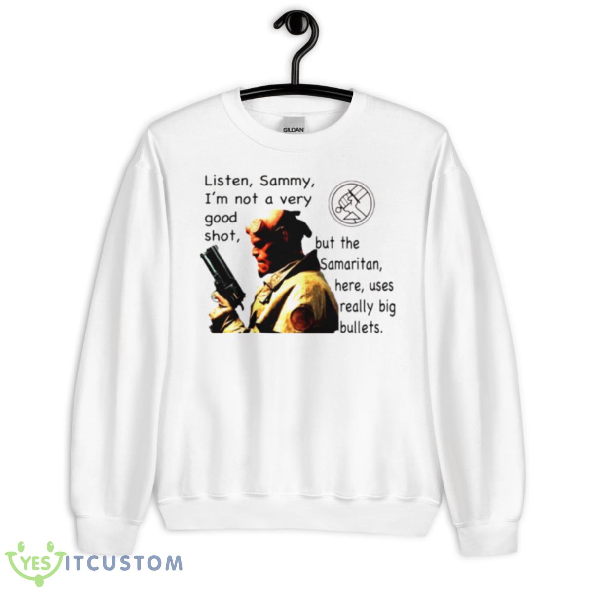 Hellboy’s Gun The Samaritan shirt 2 Hellboy’s Gun The Samaritan shirt - Unisex Heavy Blend Crewneck Sweatshirt