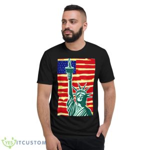 Statue of Liberty with US Flag Graphic Design T Shirt - Short Sleeve T-Shirt