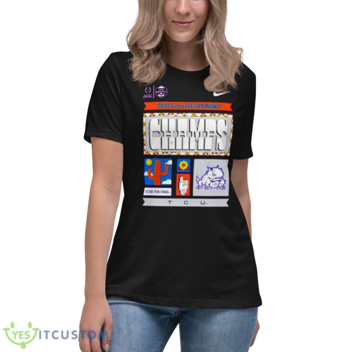 TCU Horned Frogs Football Playoff 2022 Fiesta Bowl Champions Shirt 6 TCU Horned Frogs Football Playoff 2022 Fiesta Bowl Champions Shirt - Women's Relaxed Short Sleeve Jersey Tee