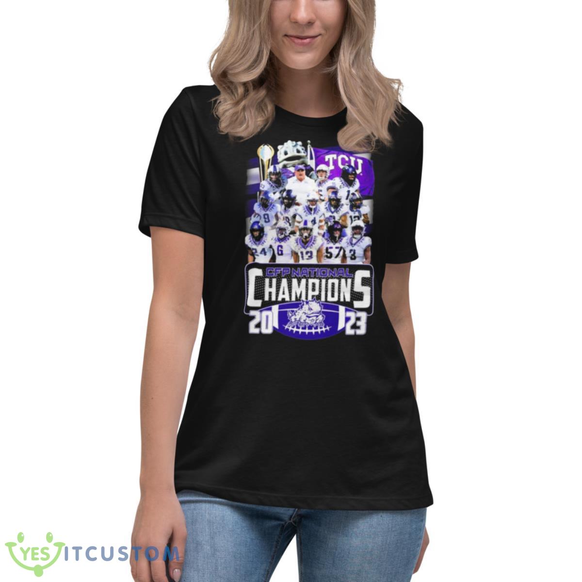 TCU Horned Frogs Team 2023 CFP National Champions Shirt 6 TCU Horned Frogs Team 2023 CFP National Champions Shirt - Women's Relaxed Short Sleeve Jersey Tee
