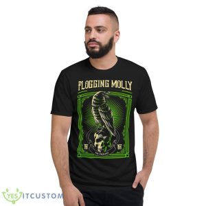 Black Crow And Skull Green Background Flogging Molly Shirt - Short Sleeve T-Shirt
