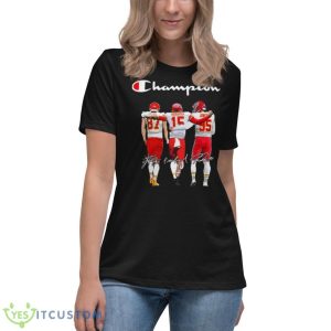 Champion Chiefs Patrick Mahomes Travis Kelce And Chris Jones Signatures Shirt - Women's Relaxed Short Sleeve Jersey Tee