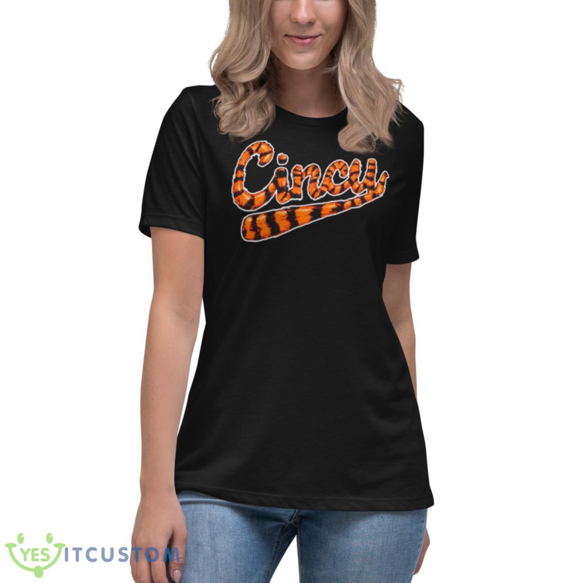 Cincy Tiger Stripe Script Shirt 6 Cincy Tiger Stripe Script Shirt - Women's Relaxed Short Sleeve Jersey Tee