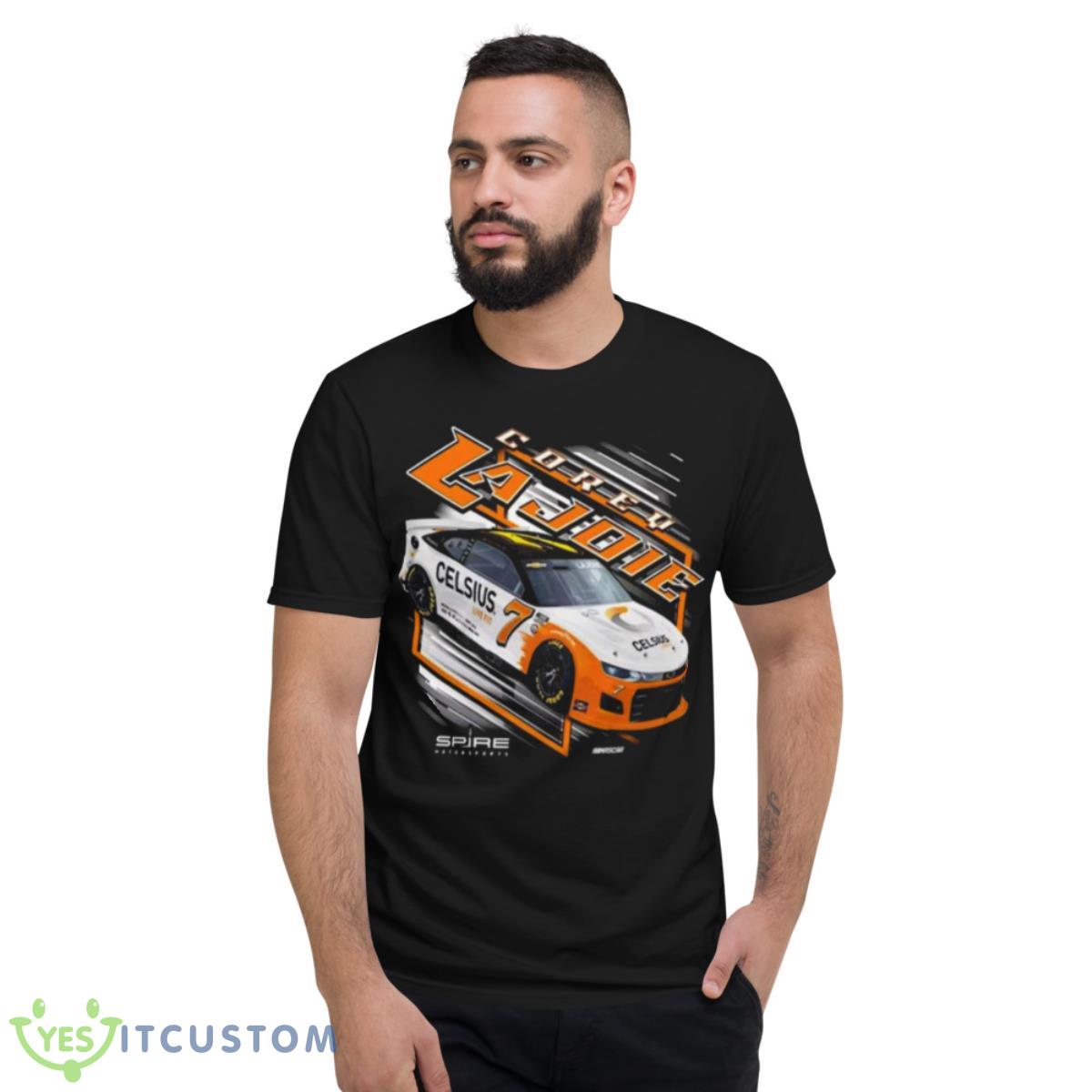Corey LaJoie Checkered Flag Black Celsius Car Shirt 2 Corey LaJoie Checkered Flag Black Celsius Car Shirt - Short Sleeve T-Shirt
