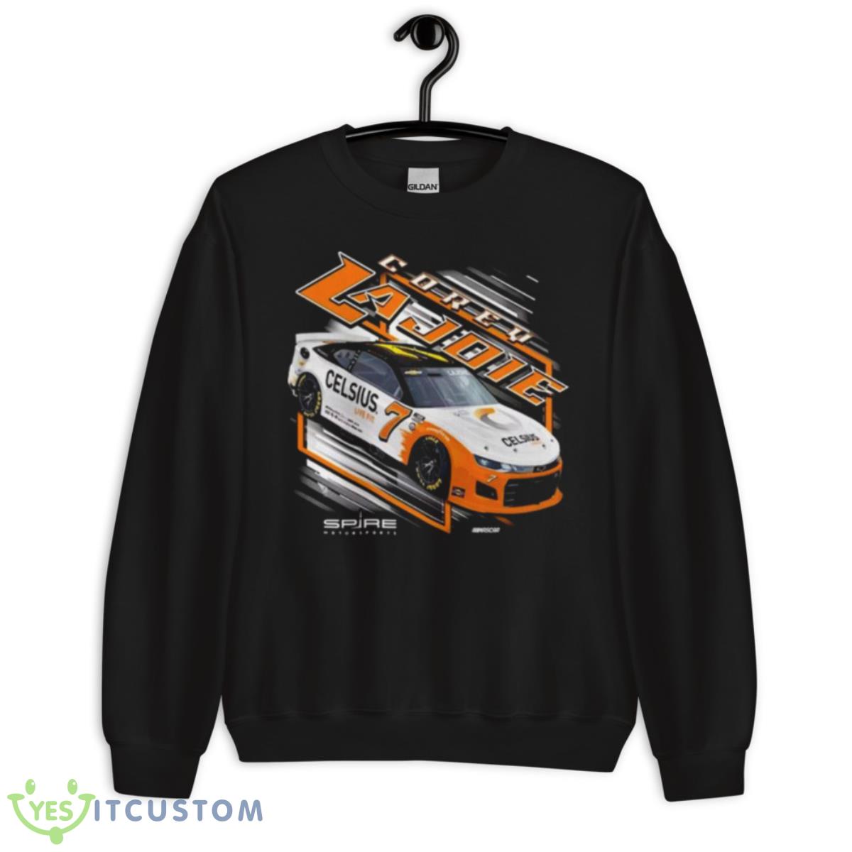 Corey LaJoie Checkered Flag Black Celsius Car Shirt 3 Corey LaJoie Checkered Flag Black Celsius Car Shirt - Unisex Crewneck Sweatshirt