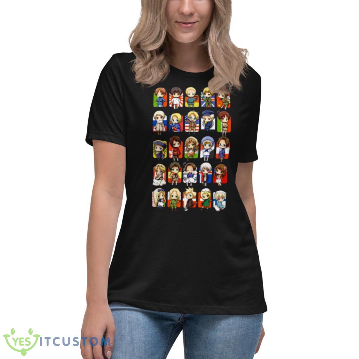 Hetalia Axis Powers Country Group Shirt 6 Hetalia Axis Powers Country Group Shirt - Women's Relaxed Short Sleeve Jersey Tee