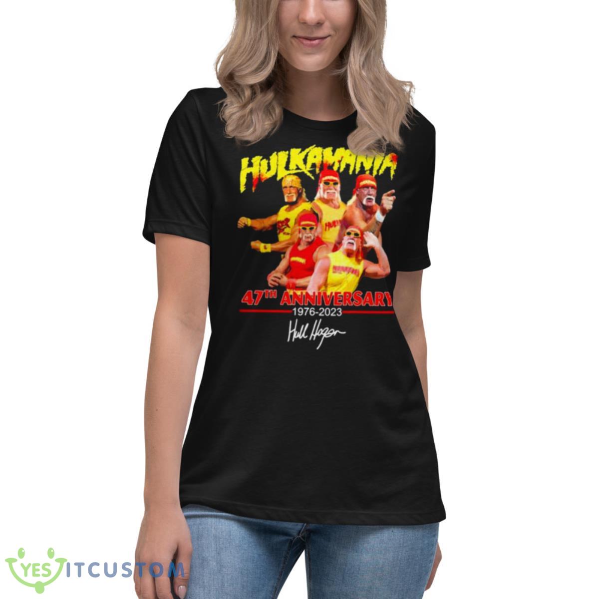Hulkamania 47th Anniversary Signature Legend Shirt 6 Hulkamania 47th Anniversary Signature Legend Shirt - Women's Relaxed Short Sleeve Jersey Tee