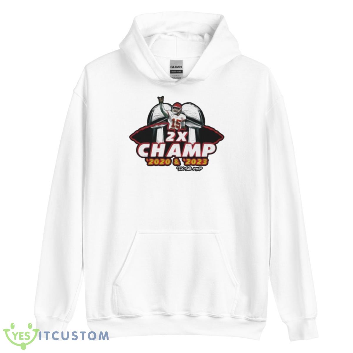 Patrick Mahomes 2X SB MVP Champions 2020, 2023 Shirt 3 Patrick Mahomes 2X SB MVP Champions 2020, 2023 Shirt - Unisex Heavy Blend Hooded Sweatshirt