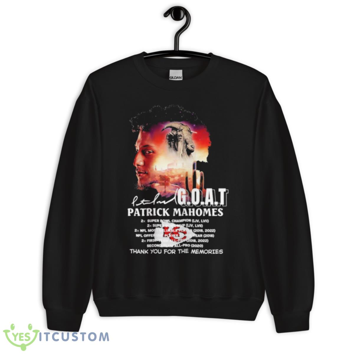 Patrick Mahomes Goat Thank You For The Memories Signature Shirt 13 Patrick Mahomes Goat Thank You For The Memories Signature Shirt - Unisex Crewneck Sweatshirt