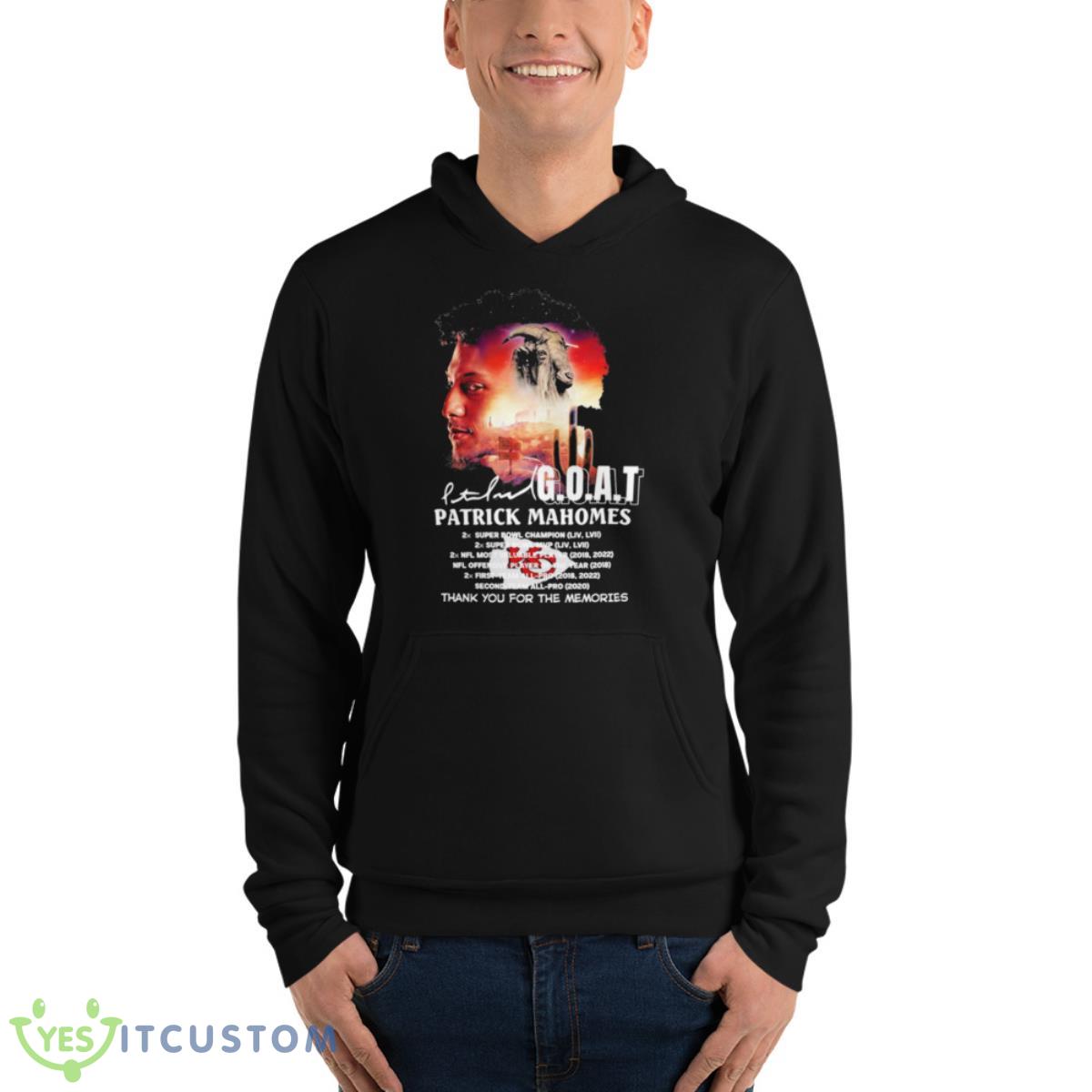 Patrick Mahomes Goat Thank You For The Memories Signature Shirt 4 Patrick Mahomes Goat Thank You For The Memories Signature Shirt - Unisex Fleece Pullover Hoodie
