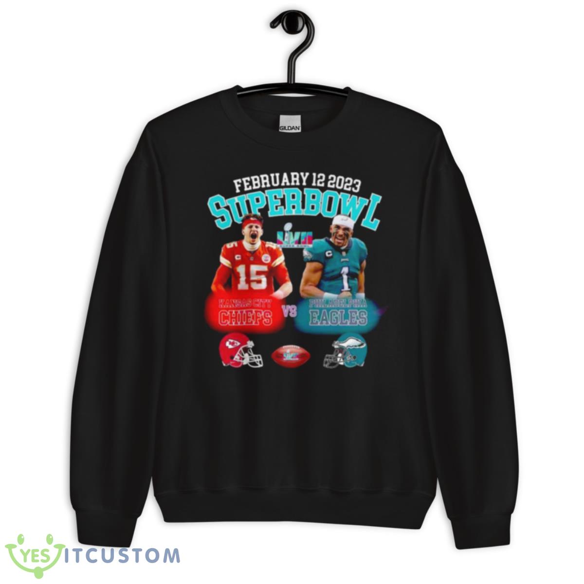 Patrick Mahomes Vs Jalen Hurts Super Bowl LVII Chiefs Vs Eagles 2023 Shirt 3 Patrick Mahomes Vs Jalen Hurts Super Bowl LVII Chiefs Vs Eagles 2023 Shirt - Unisex Crewneck Sweatshirt