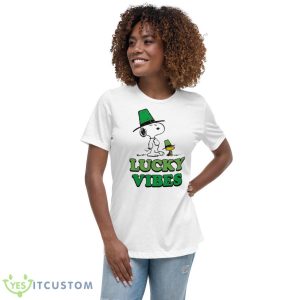Peanuts Snoopy St Patrick’s Day Lucky Vibes Shirt 9 Peanuts Snoopy St Patrick’s Day Lucky Vibes Shirt - Women's Relaxed Short Sleeve Jersey Tee