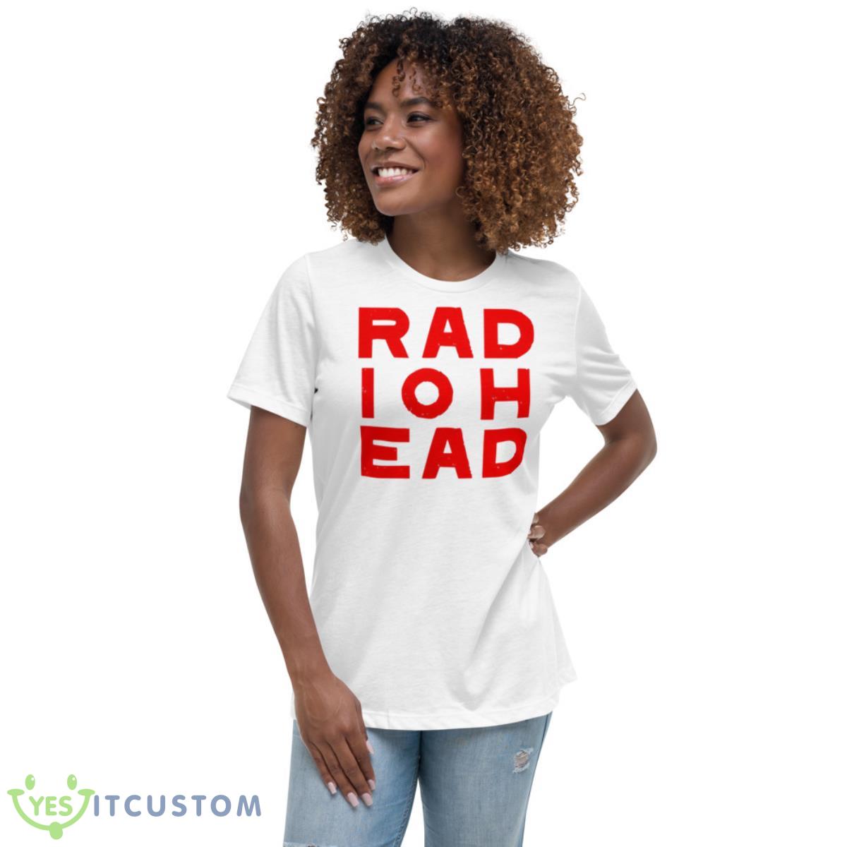 Red Typographic Logo Radiohead Shirt 5 Red Typographic Logo Radiohead Shirt - Women's Relaxed Short Sleeve Jersey Tee