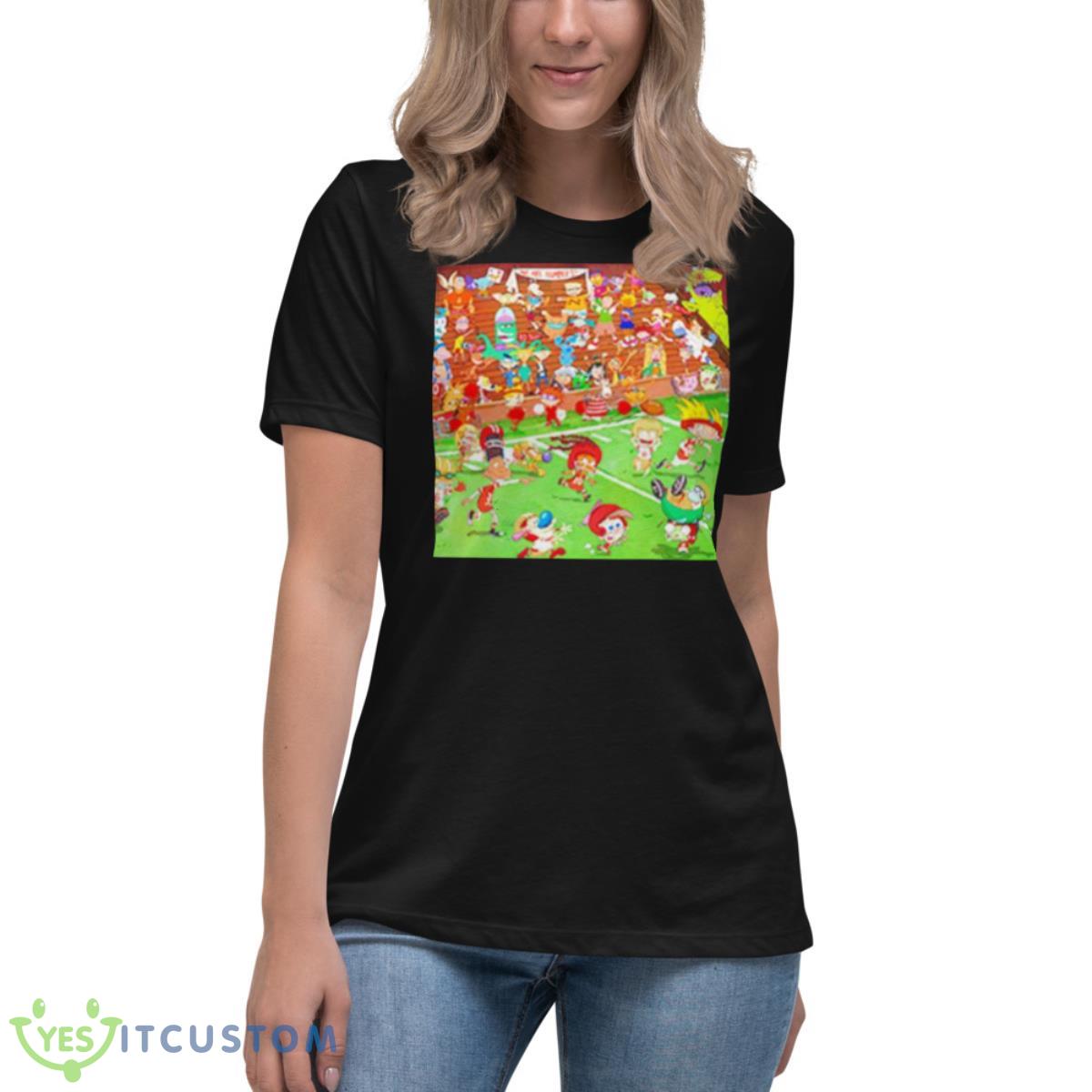 Ren And Stimpy Football Shirt 6 Ren And Stimpy Football Shirt - Women's Relaxed Short Sleeve Jersey Tee