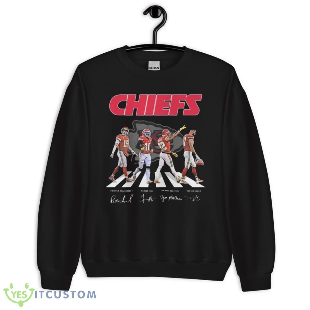 The Chiefs Patrick Mahomes II Tyreek Hill Tyrann Mathieu And Travis Kelce Abbey Road Signatures Shirt 3 The Chiefs Patrick Mahomes II Tyreek Hill Tyrann Mathieu And Travis Kelce Abbey Road Signatures Shirt Product Photo 3