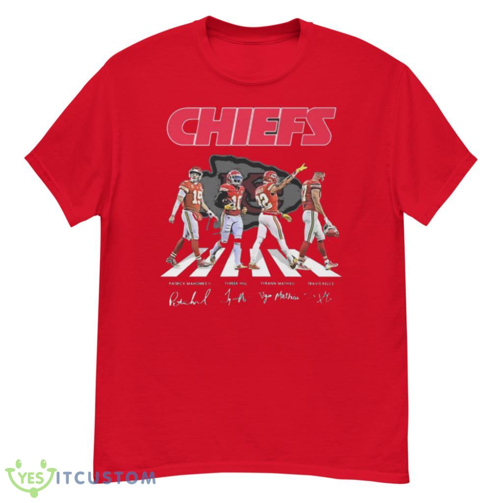 The Chiefs Patrick Mahomes II Tyreek Hill Tyrann Mathieu And Travis Kelce Abbey Road Signatures Shirt 4 The Chiefs Patrick Mahomes II Tyreek Hill Tyrann Mathieu And Travis Kelce Abbey Road Signatures Shirt Product Photo 4