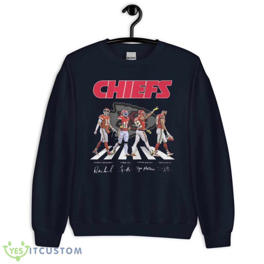The Chiefs Patrick Mahomes II Tyreek Hill Tyrann Mathieu And Travis Kelce Abbey Road Signatures Shirt 22 The Chiefs Patrick Mahomes II Tyreek Hill Tyrann Mathieu And Travis Kelce Abbey Road Signatures Shirt Product Photo 1