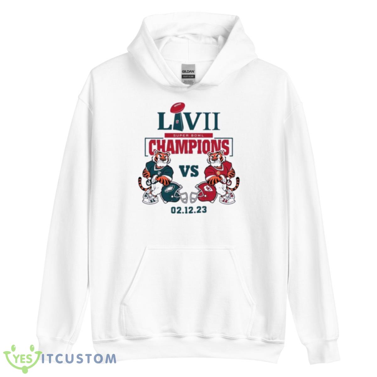 Tigers Eagles Vs Chiefs Super Bowl LVII Champions 2023 Shirt 11 Tigers Eagles Vs Chiefs Super Bowl LVII Champions 2023 Shirt - Unisex Heavy Blend Hooded Sweatshirt