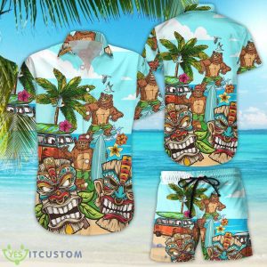 Bear Bear And Native Tiki Button Down Shirts Tropical Themed Gift Ideas Product Photo 1