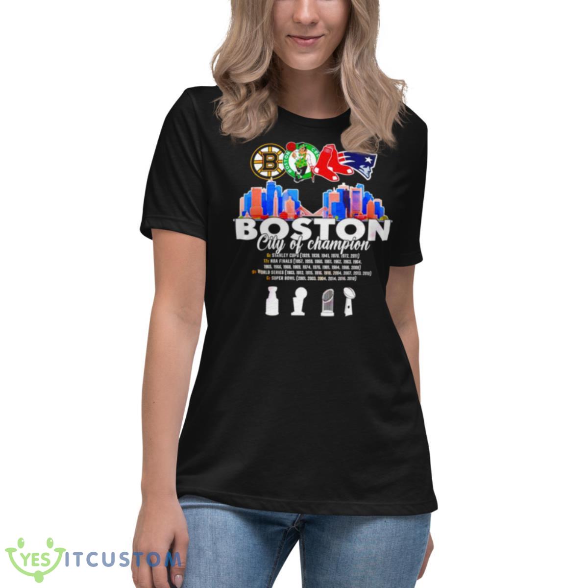 Boston City Of Champion Trophy Shirt 6 Boston City Of Champion Trophy Shirt - Women's Relaxed Short Sleeve Jersey Tee