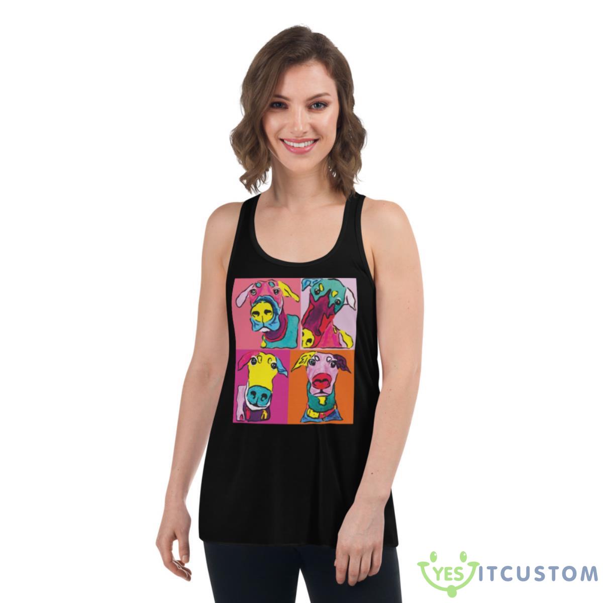Colored Design Doberman Funny Faces Shirt 5 Colored Design Doberman Funny Faces Shirt - Women's Flowy Racerback Tank
