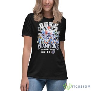 Duke Teams Sport Jacob Grandison, Tyrese Proctor, Dereck Lively Ii Champions, Military Bowl 2023 Shirt - Women's Relaxed Short Sleeve Jersey Tee