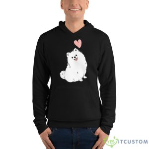 Love White Pomeranian Pink HearShirt - Unisex Fleece Pullover Hoodie