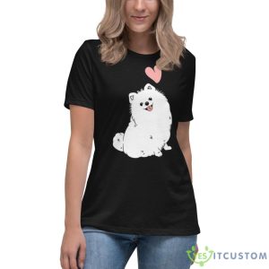 Love White Pomeranian Pink HearShirt - Women's Relaxed Short Sleeve Jersey Tee