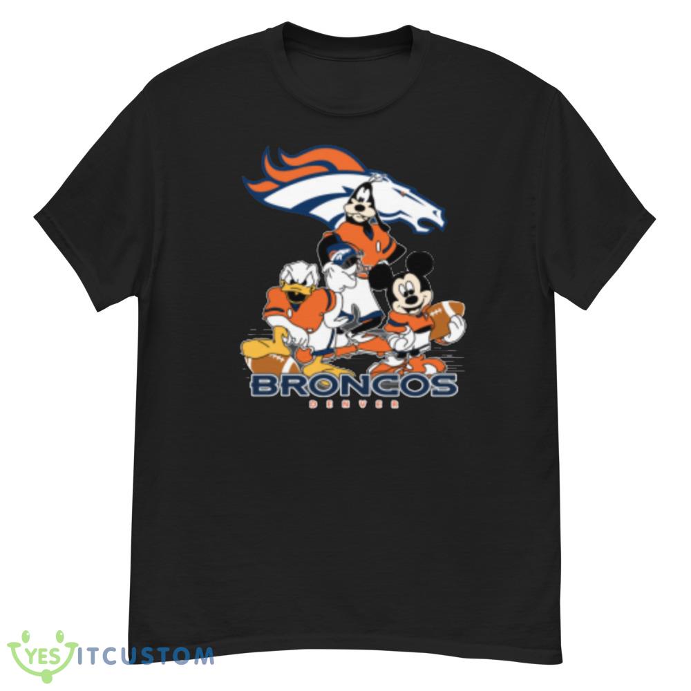 NFL Denver Broncos Mickey Mouse Donald Duck Goofy Football Shirt T-Shirt 2 NFL Denver Broncos Mickey Mouse Donald Duck Goofy Football Shirt T-Shirt Product Photo 2