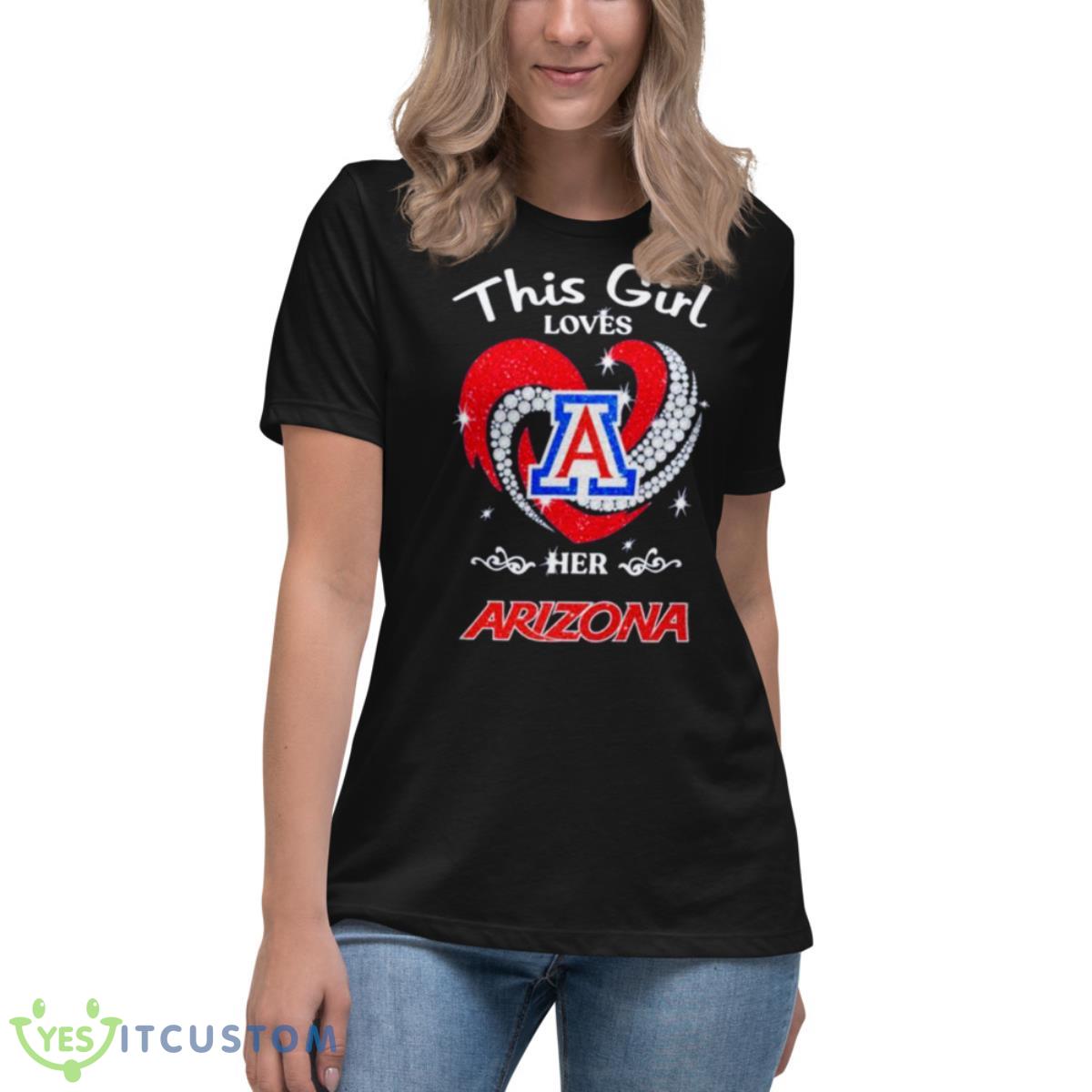 This Is Love Her Arizona Wildcats Hearts 2023 Shirt 6 This Is Love Her Arizona Wildcats Hearts 2023 Shirt - Women's Relaxed Short Sleeve Jersey Tee