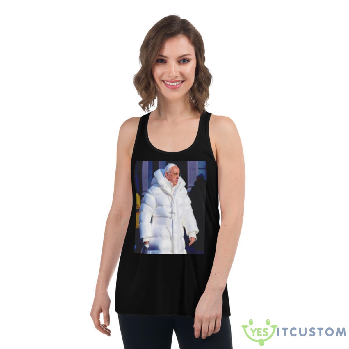 Pope Francis Wearing Jacket All White Shirt 5 Pope Francis Wearing Jacket All White Shirt - Women's Flowy Racerback Tank