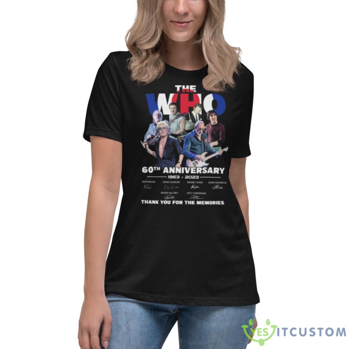 The Who 60th Anniversary 1963 – 2023 Thank You For The Memories Signatures Shirt 6 The Who 60th Anniversary 1963 – 2023 Thank You For The Memories Signatures Shirt - Women's Relaxed Short Sleeve Jersey Tee