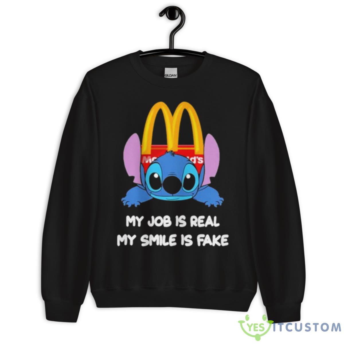 Baby Stitch And Mcdonald’s My Job Is Real My Smile Is Fake Shirt 13 Baby Stitch And Mcdonald’s My Job Is Real My Smile Is Fake Shirt - Unisex Crewneck Sweatshirt