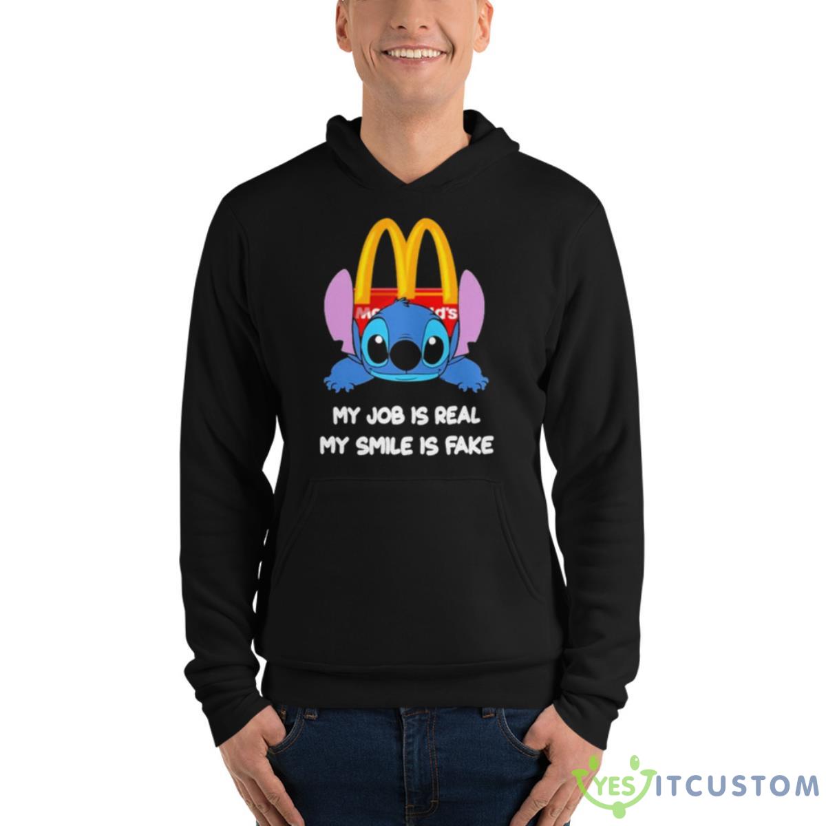 Baby Stitch And Mcdonald’s My Job Is Real My Smile Is Fake Shirt 4 Baby Stitch And Mcdonald’s My Job Is Real My Smile Is Fake Shirt - Unisex Fleece Pullover Hoodie