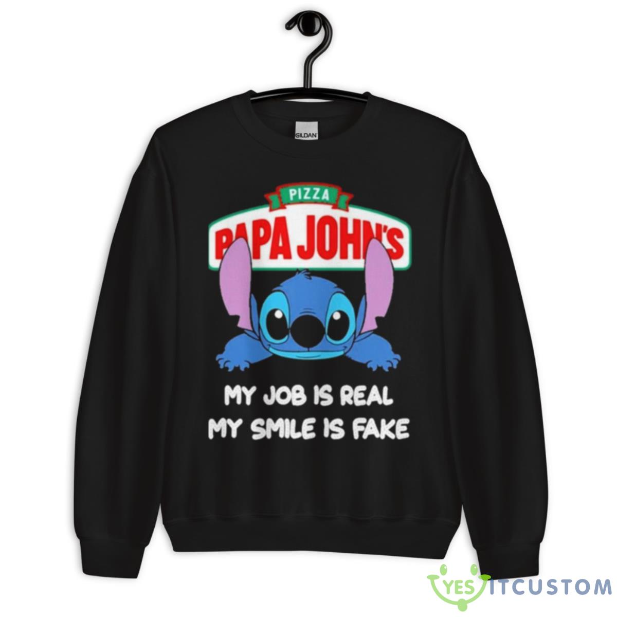 Baby Stitch And Papa John’s Pizza My Job Is Real My Smile Is Fake Shirt 3 Baby Stitch And Papa John’s Pizza My Job Is Real My Smile Is Fake Shirt - Unisex Crewneck Sweatshirt