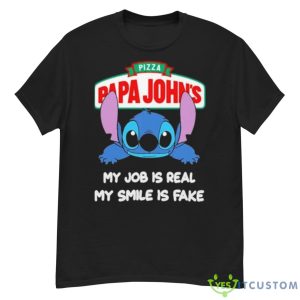 Baby Stitch And Papa John’s Pizza My Job Is Real My Smile Is Fake Shirt - G500 Men’s Classic T-Shirt