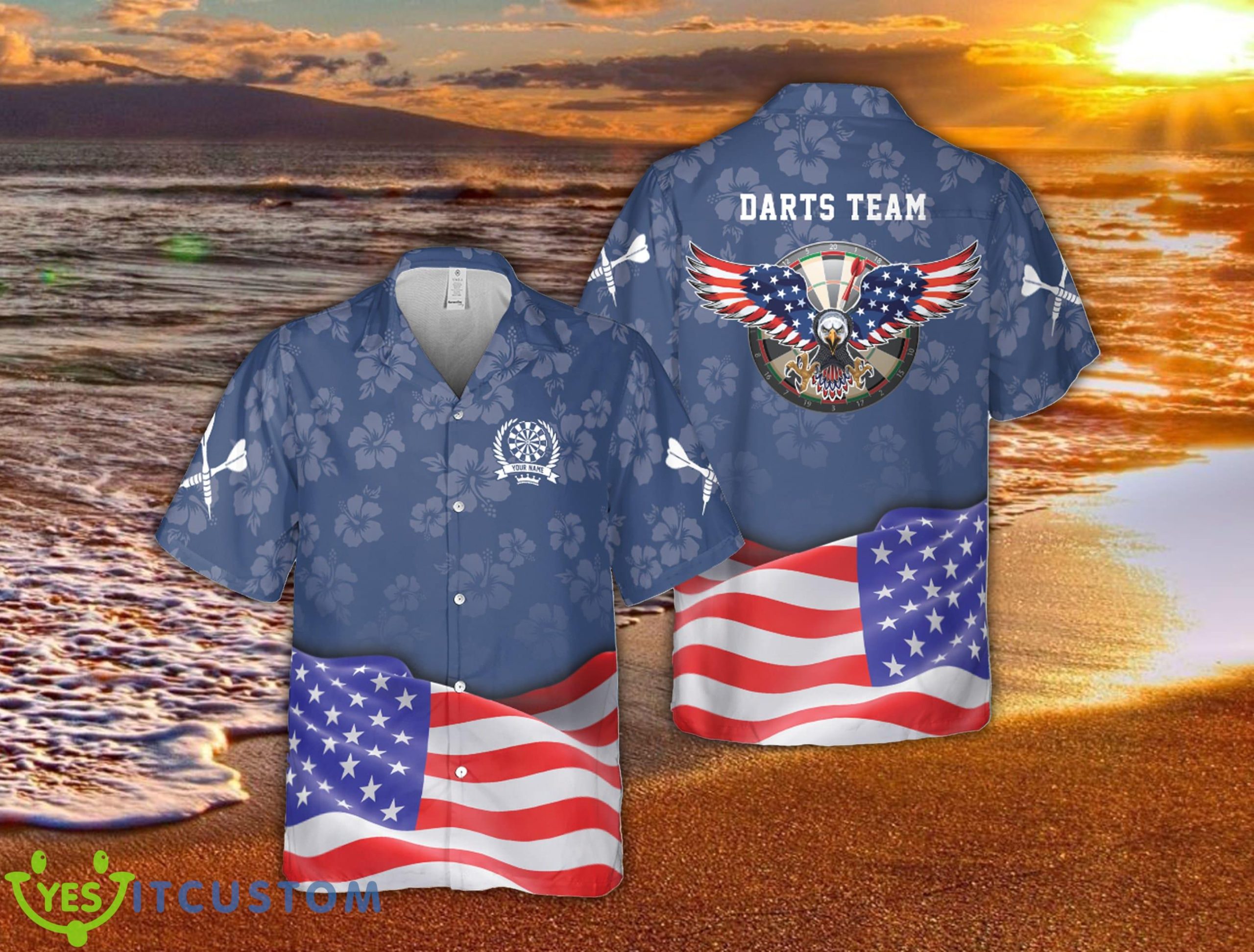 Custom Name Darts Hawaiian Shirt 6 Custom Name Darts Hawaiian Shirt - Personalized Darts Hawaiian Shirt, Gifts For Bachelor Party, Best Gifts for Men, Waving Flag Hawaii Shirt, Gift For Darts Lovers_1