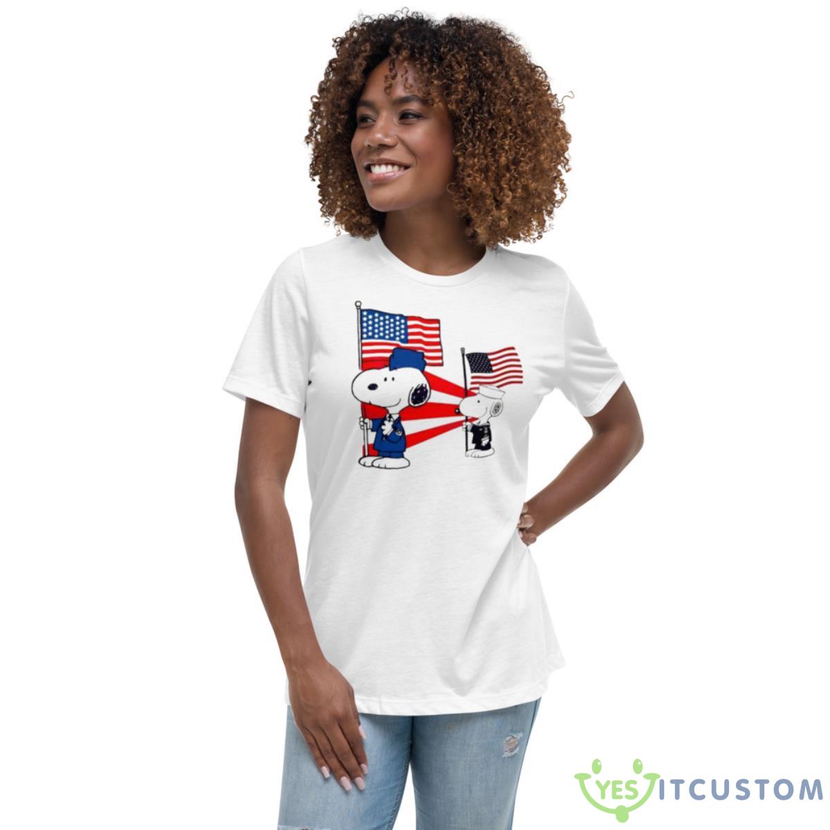 Military Snoopy American Flag Shirt 5 Military Snoopy American Flag Shirt - Women's Relaxed Short Sleeve Jersey Tee