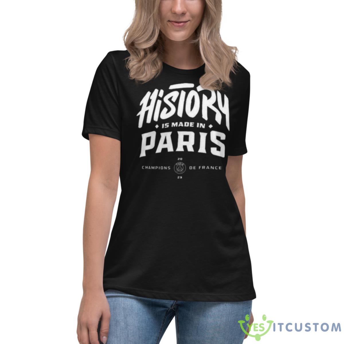 Paris Saint Germain 2023 Ligue 1 Champions T Shirt 6 Paris Saint Germain 2023 Ligue 1 Champions T Shirt - Women's Relaxed Short Sleeve Jersey Tee