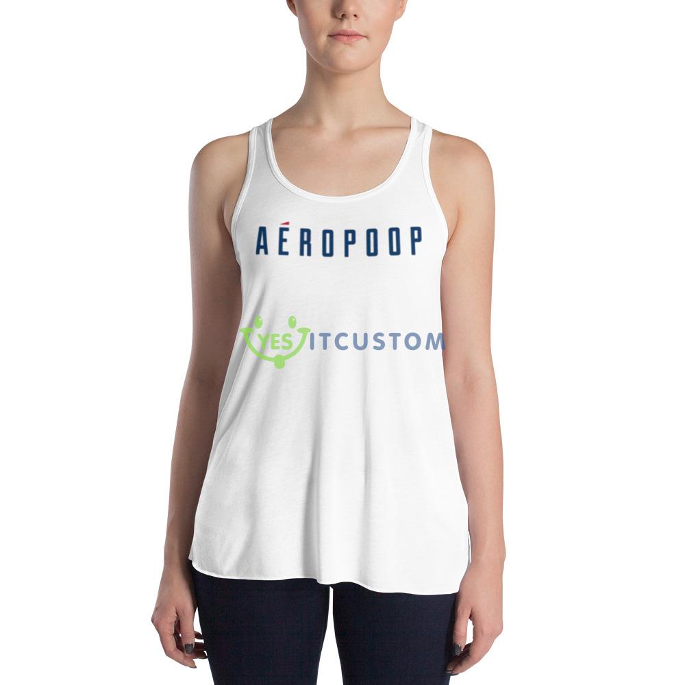 Aéropoop Blue Logo White T Shirt Mockup 4 Aéropoop Blue Logo White T Shirt Mockup - 8800 Women's Flowy Racerback Tank