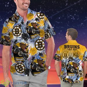 Boston Bruins Personalized Name Tropical Floral Men Women Hawaiian Shirt And Shorts For NHL Hockey Fans Product Photo 1