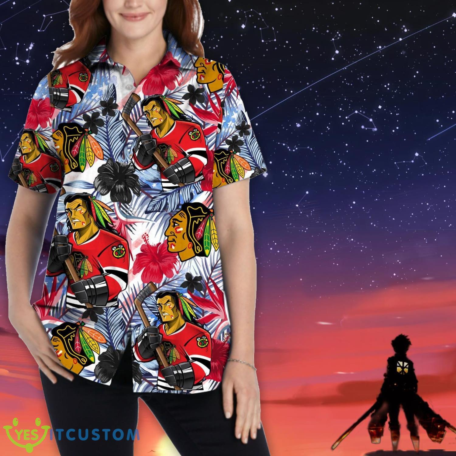 Chicago Blackhawks Personalized Name Tropical Floral Men Women Hawaiian Shirt And Shorts For NHL Hockey Fans 2 Chicago Blackhawks Personalized Name Tropical Floral Men Women Hawaiian Shirt And Shorts For NHL Hockey Fans Product Photo 2
