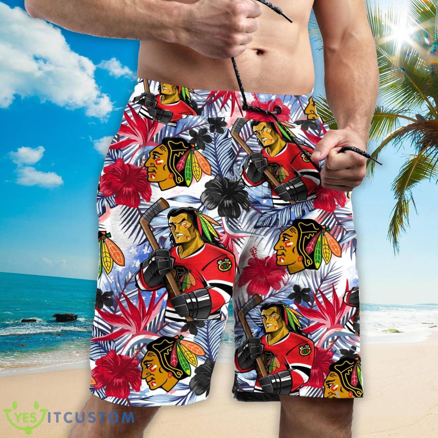 Chicago Blackhawks Personalized Name Tropical Floral Men Women Hawaiian Shirt And Shorts For NHL Hockey Fans 9 Chicago Blackhawks Personalized Name Tropical Floral Men Women Hawaiian Shirt And Shorts For NHL Hockey Fans Product Photo 3