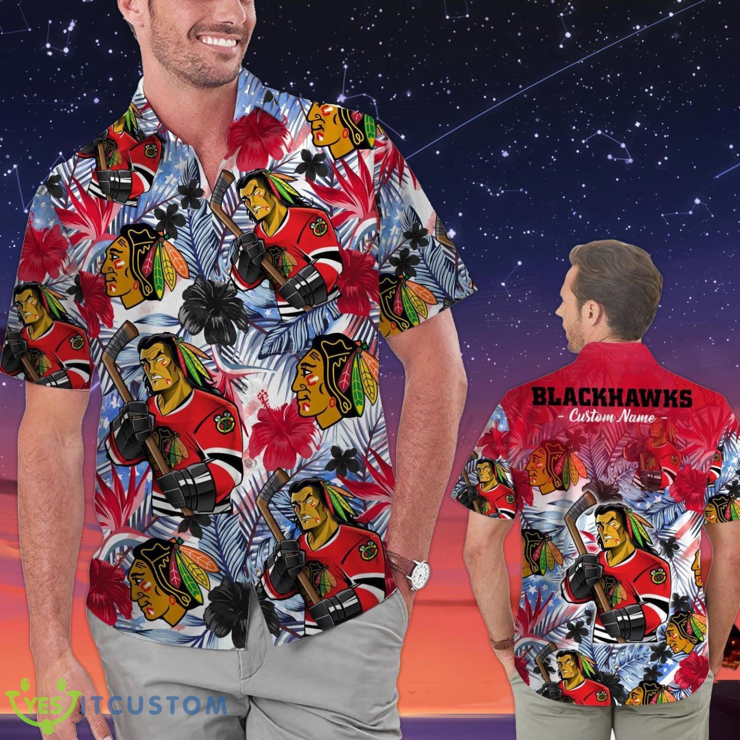 Chicago Blackhawks Personalized Name Tropical Floral Men Women Hawaiian Shirt And Shorts For NHL Hockey Fans 8 Chicago Blackhawks Personalized Name Tropical Floral Men Women Hawaiian Shirt And Shorts For NHL Hockey Fans Product Photo 1