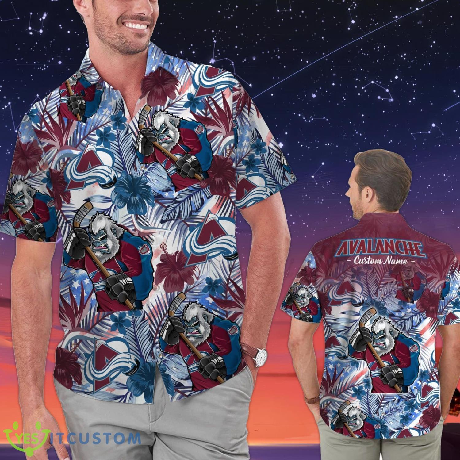 Colorado Avalanche Personalized Name Tropical Floral Men Women Hawaiian Shirt And Shorts For NHL Hockey Fans 8 Colorado Avalanche Personalized Name Tropical Floral Men Women Hawaiian Shirt And Shorts For NHL Hockey Fans Product Photo 1