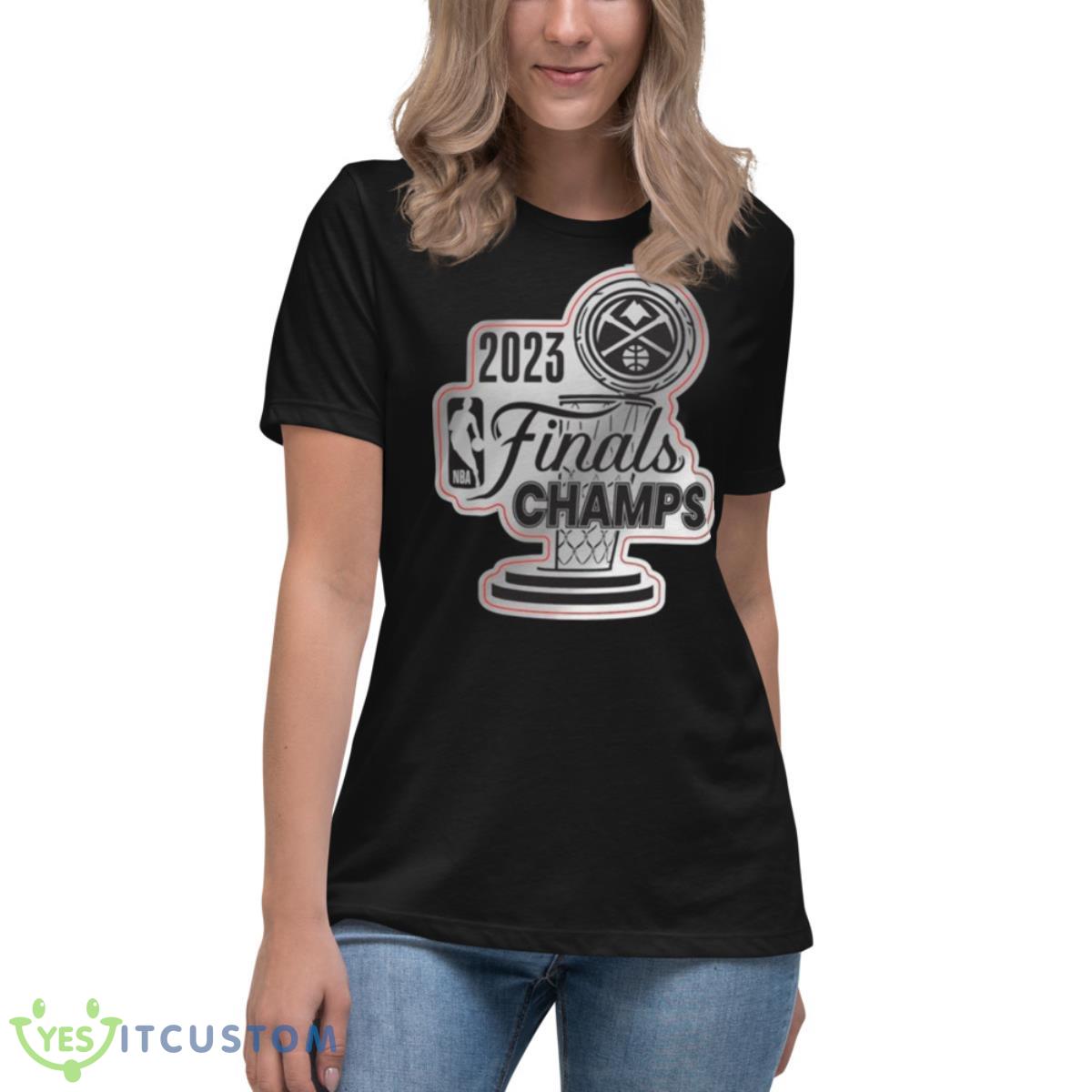 Denver Nuggets 2023 NBA Finals Champions Metallic Shirt 6 Denver Nuggets 2023 NBA Finals Champions Metallic Shirt - Women's Relaxed Short Sleeve Jersey Tee